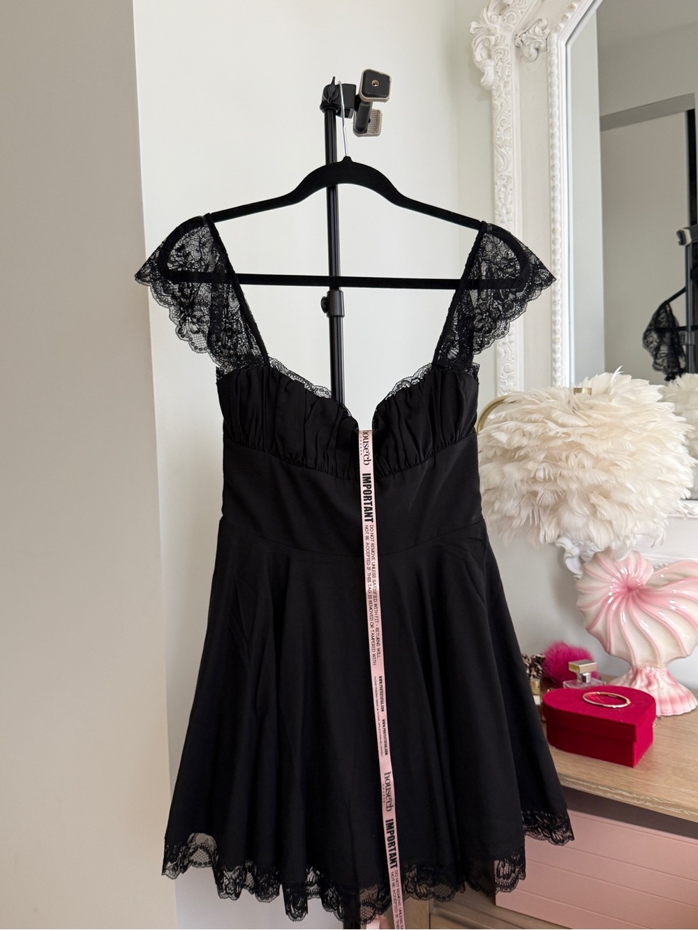 House of CB Kaia Black Lace-Trim Dress